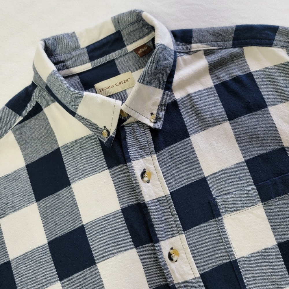 Hobbs Creek Flannel Shirt Navy White Mens L Plaid Casual Outdoor Rugged Gorpcore